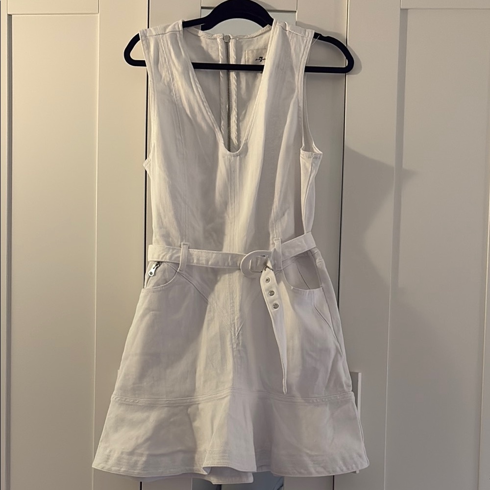 Jean White Sleeveless Dress with Belt
